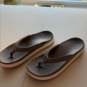 OluKai Tan Flip Flops with Cream Soles